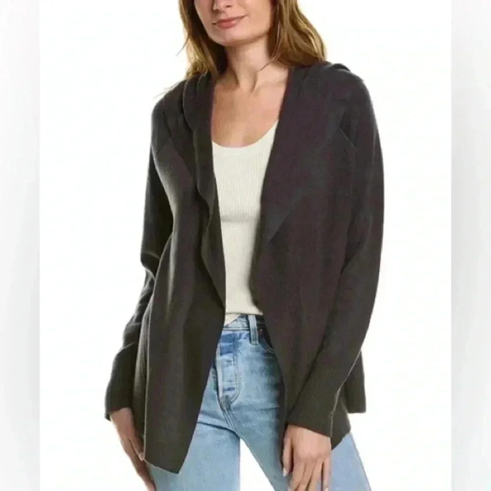 ❤️2/$30❤️Dynamite Acrylic Wool Blend Big Collar Black Open Cardigan SweaterM - Picture 2 of 6